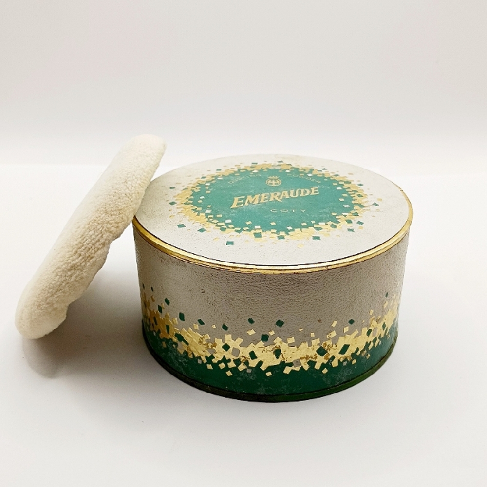 EMERAUDE VINTAGE POWDER MCM Coty 1960s cosmetic box collectible beauty d…